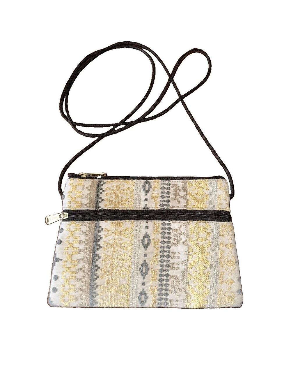 Danny K NWOT Ikat Tapestry Zip Small Slim Crossbody Bag Lightweight Front Pocket